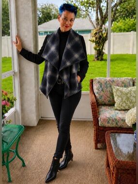 Boy Meets Girl Plaid Wrap Jacket Leather Trim Wool Blend Women’s M